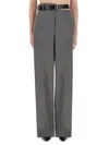 Stella Mccartney Tailored Straight-leg Flannel Pants With Belt In Gray