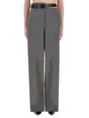 Stella Mccartney Tailored Straight-leg Flannel Pants With Belt In Gray