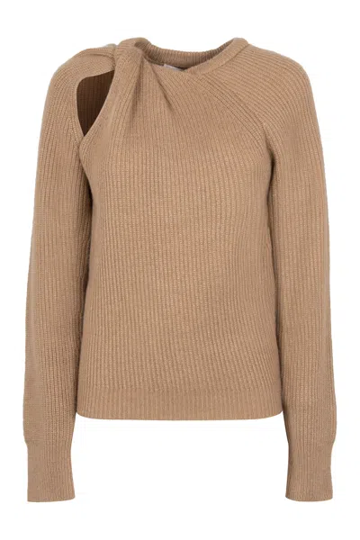 Stella Mccartney Ribbed Knit Long Sleeved Jumper In Beige