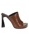 Stella Mccartney Tan Leather Crocodile Print High Heel Clogs