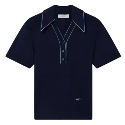 Stella Mccartney Technical Knit Short Sleeve Polo Shirt In Black