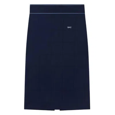 Stella Mccartney Technical Knit Striped Midi Skirt In Blue