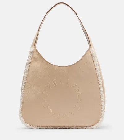 Stella Mccartney Teddy-trimmed Shoulder Bag In Neutral
