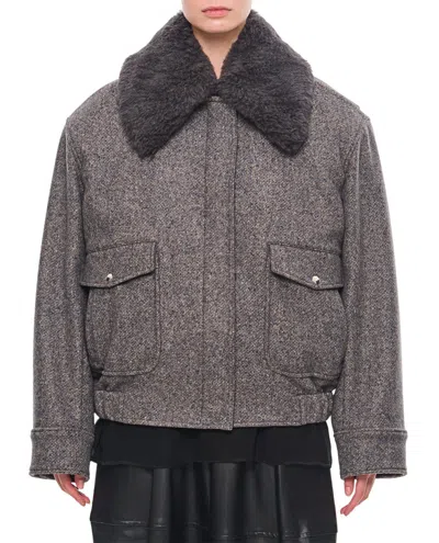 STELLA MCCARTNEY TEDDY WOOL TRIMMED ZIPPED JACKET UNLINED