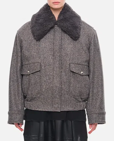 Stella Mccartney Faux Fur-trimmed Wool-blend Jacket In Grey