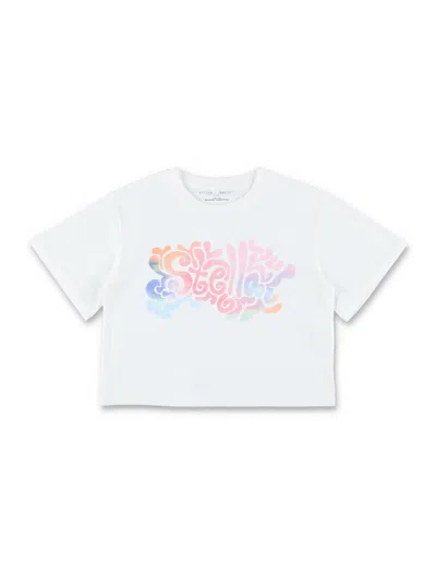 Stella Mccartney Kids Psychedelic Logo Cropped T-shirt In White