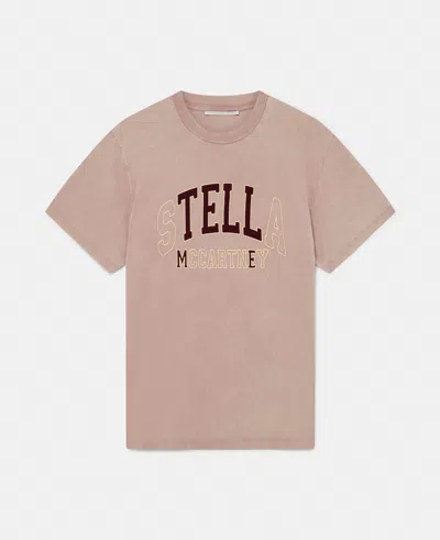 Stella Mccartney Womens Light Taupe Varsity Brand-embroidery Cotton-jersey T-shirt In Brown