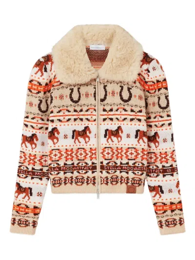 Stella Mccartney Intarsia Virgin Wool Zip-up Cardigan In Multi