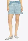 Stella Mccartney Denim Shorts With Frayed Texture And Pockets In Blue