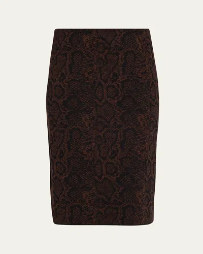 Stella Mccartney Textured Snake Jacquard Pencil Skirt In Brown