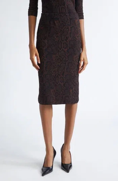 Stella Mccartney Textured Snakeskin Jacquard Wool Blend Midi Skirt In Brown
