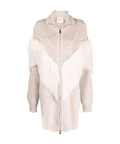 Stella Mccartney Textured-panel Knitted Coat In Neutral