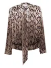 Stella Mccartney Satin Top With Snake Print And Knot In Brown