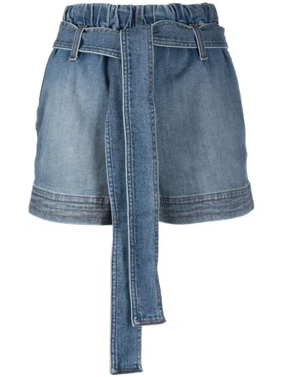 Stella Mccartney Vintage Mid Blue Denim Shorts With Elastic Waist And Self-tie Belt