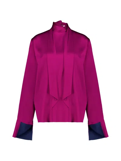 Stella Mccartney Tie-back High-neck Satin Top In Multi