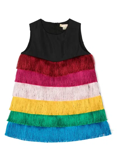 Stella Mccartney Kids' Tiered Fringed Minidress In Black