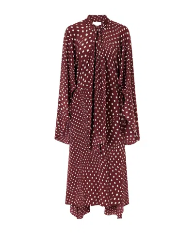 Stella Mccartney Tie-detailed Draped Polka-dot Silk Midi Dress In Burgundy