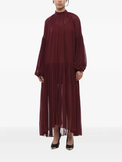 Stella Mccartney Tiffany Flared Dress Sheer With Slip In Burgundy