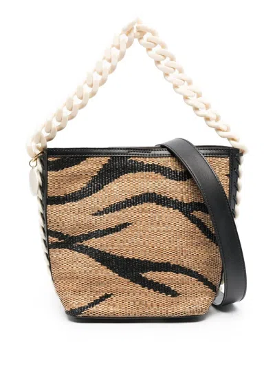 Stella Mccartney Tiger Jacquard Raffia Bucket Bag In Neutrals
