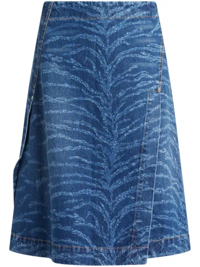 Stella Mccartney Tiger Midi Skirt In Blue