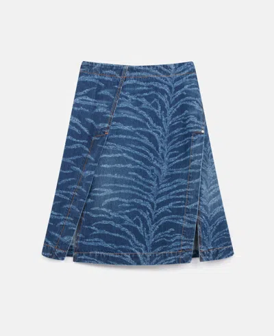 Stella Mccartney Tiger Pattern Asymmetric High-rise Midi Skirt In Vintage Wash Blue Denim