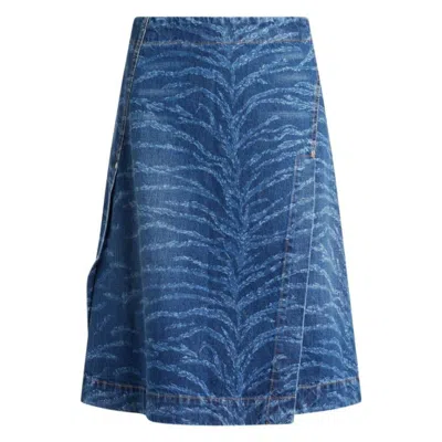 STELLA MCCARTNEY STELLA MCCARTNEY TIGER PATTERN HIGH-RISE DENIM MIDI SKIRT