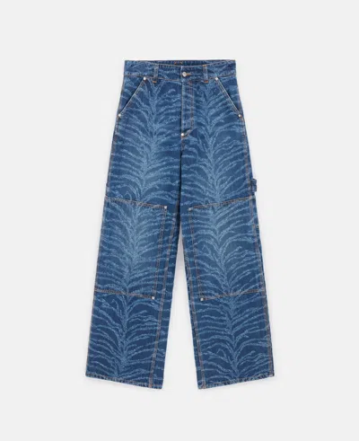 Stella Mccartney Tiger Pattern High-rise Straight Leg Cargo Jeans In Vintage Wash Blue Denim