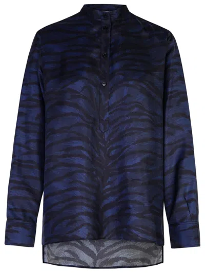 Stella Mccartney Tiger Stripe Silk Button-up Pajama Shirt In Blue