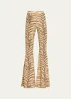 Stella Mccartney Tiger Print High-rise Flared Pants In Natural