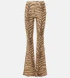 Stella Mccartney Tiger Fluid Jersey Flare Trouser In Beige