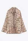 Stella Mccartney Womens Natural Animal-print Long-sleeved Silk Shirt In Beige