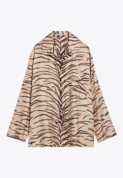 STELLA MCCARTNEY TIGER PRINT LONG-SLEEVED SILK SHIRT