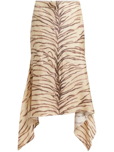 Stella Mccartney Tiger-print Midi Skirt In Neutrals