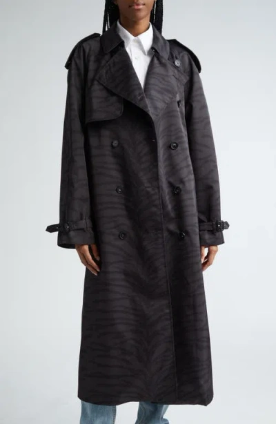 Stella Mccartney Tiger Print Nylon Trench Coat In Black