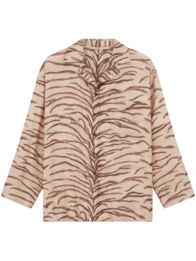 Stella Mccartney Silk Tiger Print Shirt In Brown