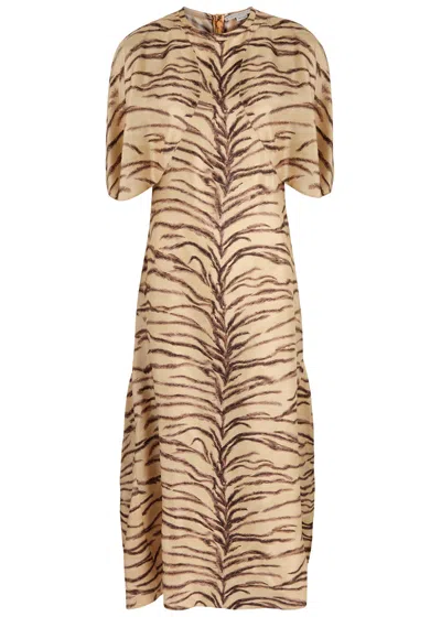 Stella Mccartney Womens Natural Animal-print Relaxed-fit Silk Midi Dress