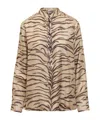 Stella Mccartney Tiger-print Silk Pajama Shirt In Nude