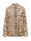 Stella Mccartney Tiger-print Silk Pajama Shirt In Beige