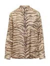 Stella Mccartney Tiger-print Silk Pajama Shirt In Beige