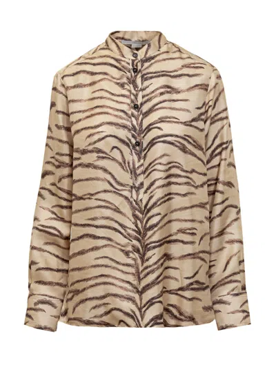 Stella Mccartney Tiger-print Silk Pajama Shirt In Natural