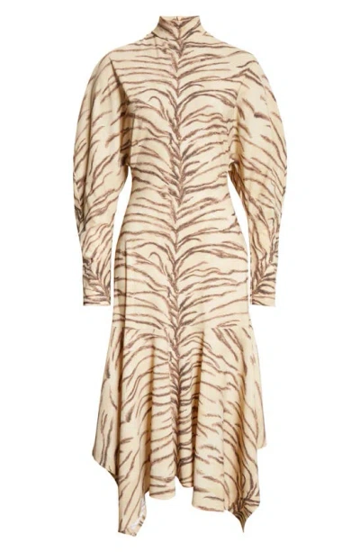 Stella Mccartney Tiger Stripe Long Sleeve Mock Neck Dress In 9500 - Natural