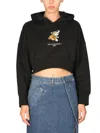 Stella Mccartney Cropped Tiger Graphic Hooded Sweatshirt In Black