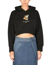 Stella Mccartney Cropped Tiger Graphic Hooded Sweatshirt In Black