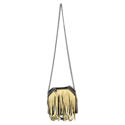 Stella Mccartney Tiny Falabella Fringe Detail Fold Over Tote Bag In Metallic Gold Polyester