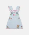 Stella Mccartney Embroidered Linen And Cotton Dress In Blue