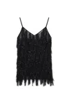 Stella Mccartney Sleeveless Glitter Tassel V-neck Top In Black