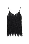 Stella Mccartney Sleeveless Glitter Tassel V-neck Top In Black