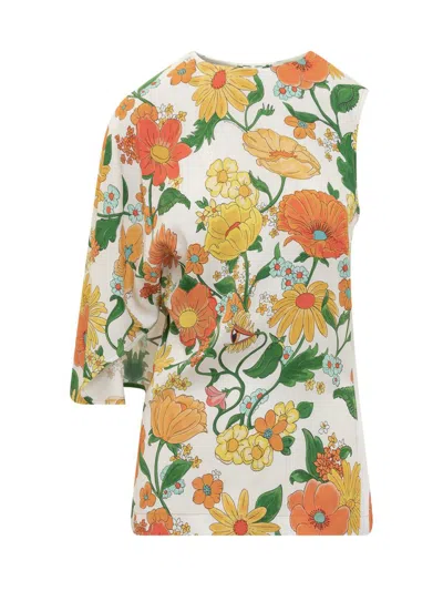 Stella Mccartney Lady Garden Print One-sleeve Top In Multicolor Orange