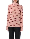 Stella Mccartney Long-sleeve Lips Print Turtleneck Top In Dusty Rose