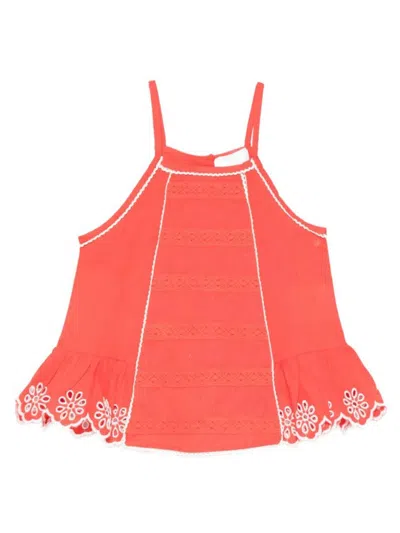 Stella Mccartney Embroidered Linen And Cotton Top Kids In Red